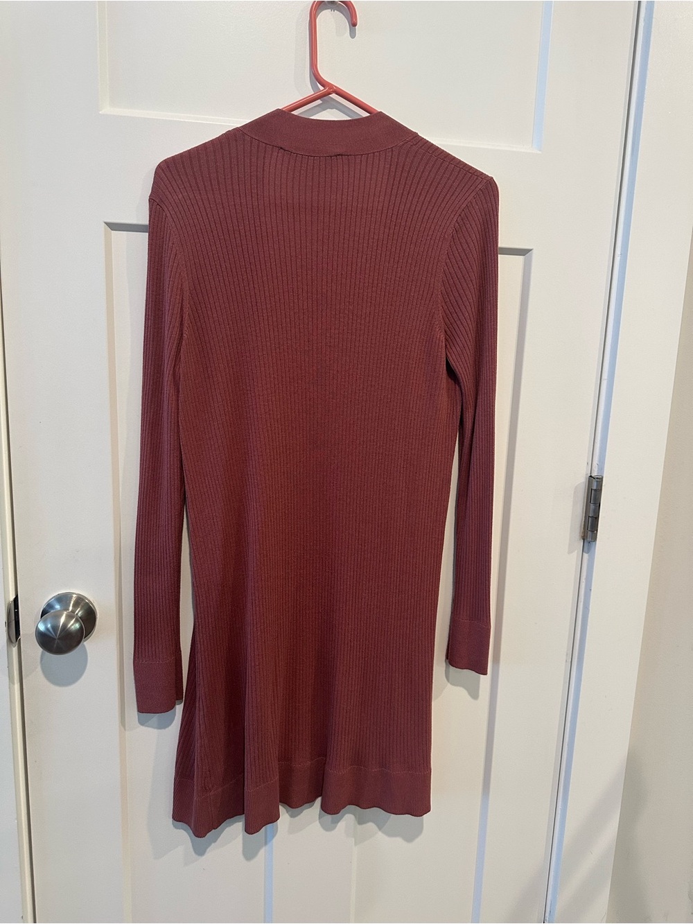 LOFT Long Open Ribbed Cardigan - Mauve - Picture 2 of 3